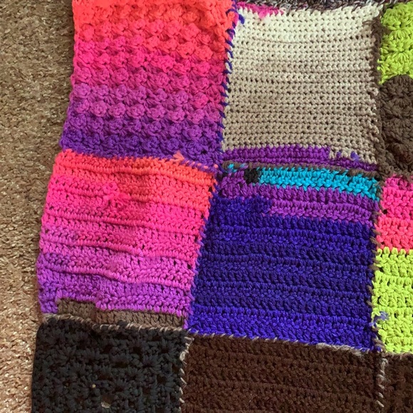 Handmade Quilt | Colorful Boho Blanket Baby Quilt Crochet Block Table Liner Mat - Picture 6 of 11